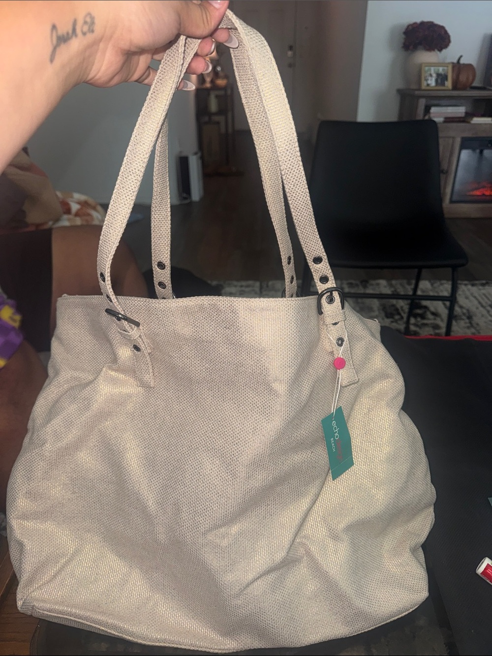 Echo Design Neutral Beige Canvas Tote with Double Straps